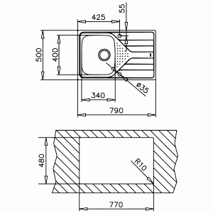 Мойка Teka UNIVERSE 45 T-XM 1B 1D MCTXT (Микротекстура) схема установки