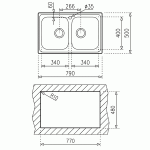 Мойка Teka UNIVERSE 80 T-XN 2B MATT (Матовая) схема установки
