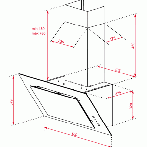 Вытяжка Teka DVT 68660 TBS BLACK схема установки