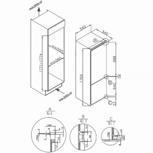 Холодильник встраиваемый MAUNFELD MBF177NFWH-схема-установки
