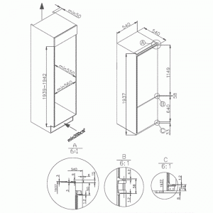 Холодильник встраиваемый MAUNFELD MBF193NFFW-схема-установки