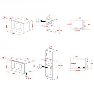 Встраиваемая микроволновая печь с грилем TEKA ML 8220 BIS L FULL BLACK (Полностью Чёрный) схема установки