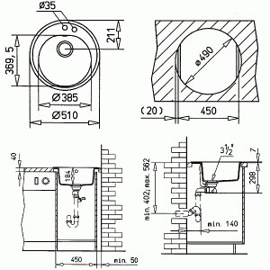 Мойка Teka Centroval 45 B-TG схема установки
