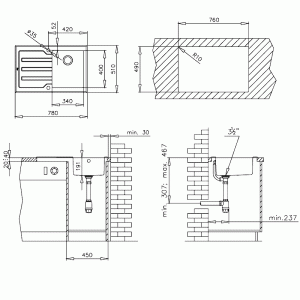 Мойка Teka LUX 1B 1D 78 (чаша слева) схема установки