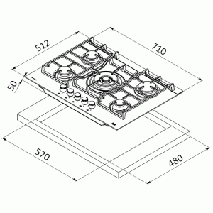 Варочная панель Teka CGW LUX 70 5G AI AL TR CI NAT схема установки